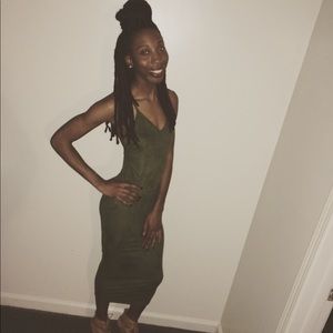 Olive green suede midi dress